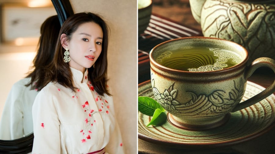 Trà xanh là loại nước giàu chất chống oxy hóa, có tác dụng bảo vệ da từ bên trong. Đây là loại đồ uống được người đẹp Đổng Khiết sử dụng thường xuyên.