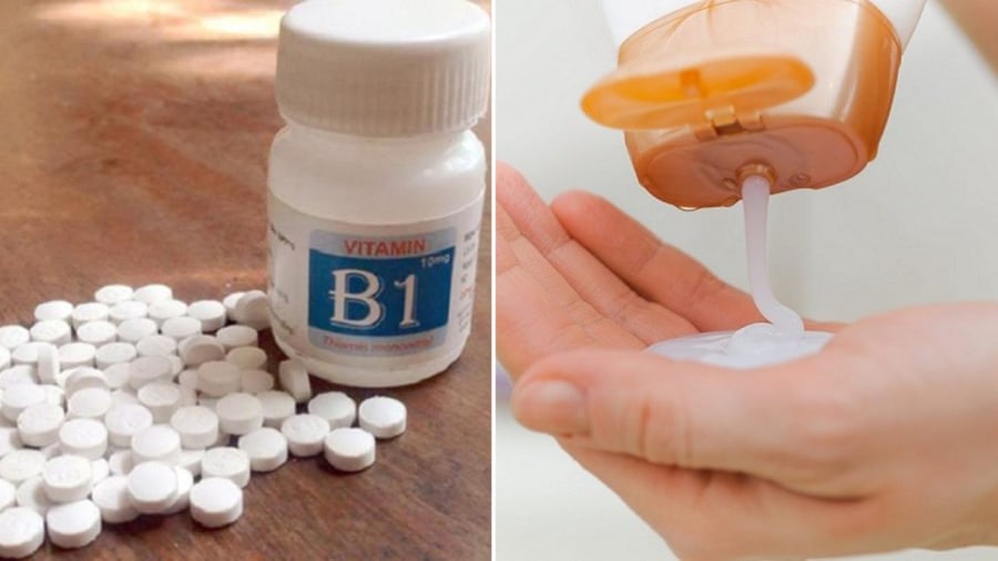 Vitamin B1 kết hợp với dầu gội có tác dụng chăm sóc da đầu, giúp tóc chắc khỏe hơn.