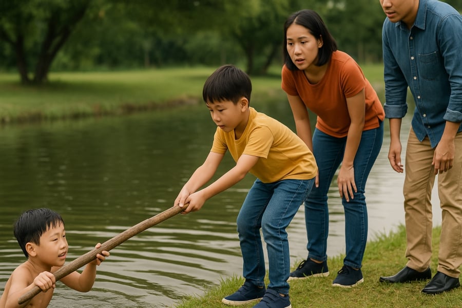Dạy trẻ dùng vật hỗ trợ thay vì hành động liều lĩnh giúp tăng cơ hội an toàn cho cả hai.