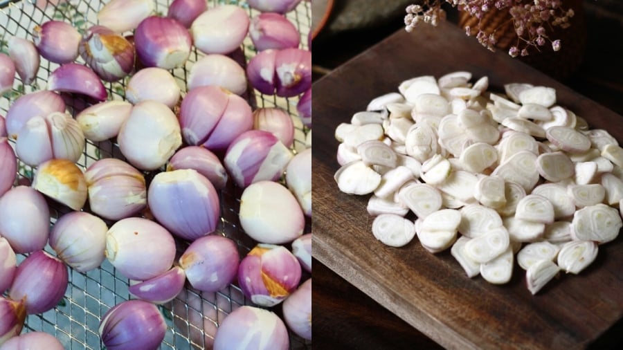 Hành thái lát mỏng, để thật khô ráo rồi mới đem đi phi cho chín vàng.