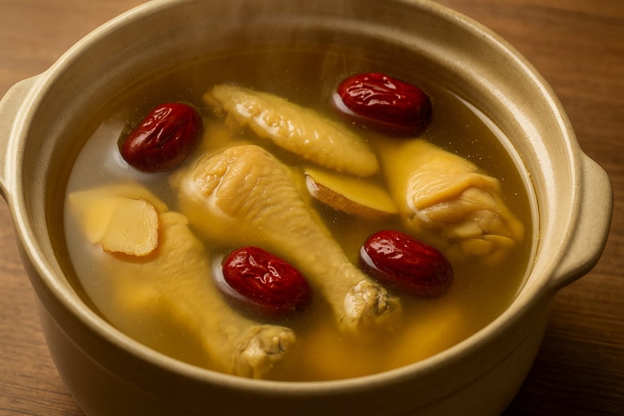 Canh gà gừng táo đỏ – bí quyết giữ da hồng hào, ngừa nếp nhăn mùa thu.