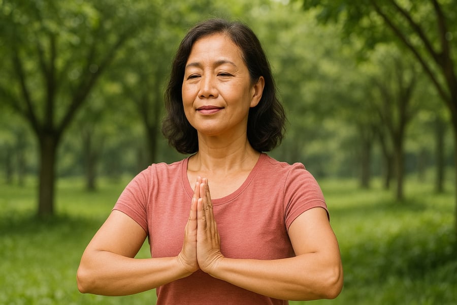 Tập luyện nhẹ nhàng kết hợp chế độ ăn hợp lý giúp phụ nữ sau mãn kinh giữ vững sức khỏe và vẻ đẹp tự nhiên.