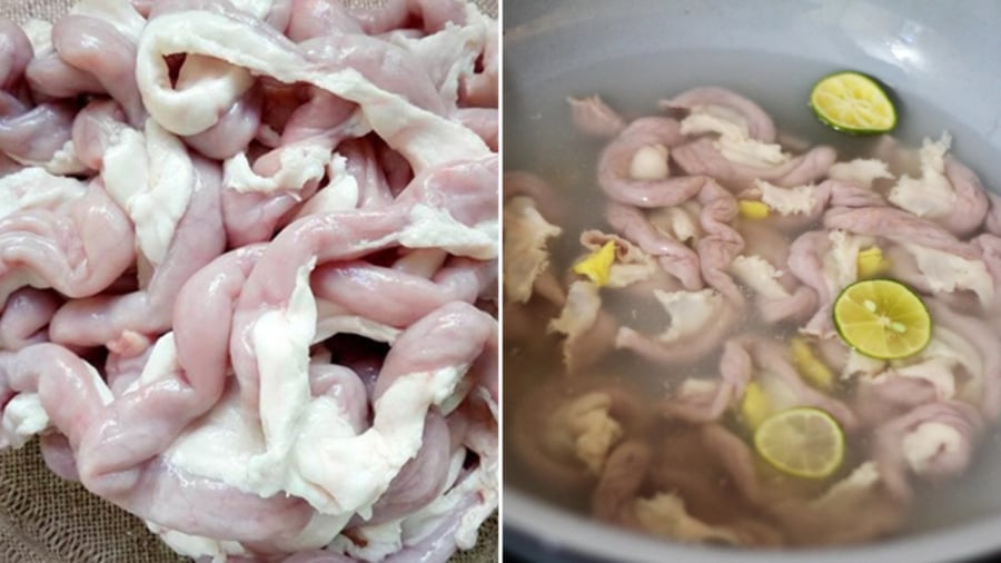 Lòng lợn mua về cần sơ chế sạch sẽ để loại bỏ các chất bẩn và khử mùi hôi.