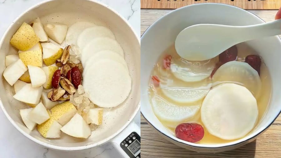 Sự kết hợp của lê, táo đỏ và củ cải mang lại một món có lợi trong việc hỗ trợ điều trị các bệnh liên quan đến đường hô hấp, giúp tiêu đờm, giảm ho.