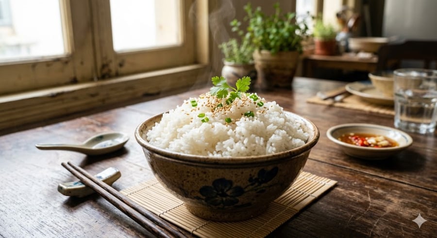  Với 500g gạo, bạn chỉ cần nhỏ từ 2 - 3 giọt giấm trắng vào nồi nước trước khi nấu. Yên tâm là khi cơm chín, mùi giấm sẽ bay hơi hoàn toàn, chỉ để lại vị ngọt đậm đà.